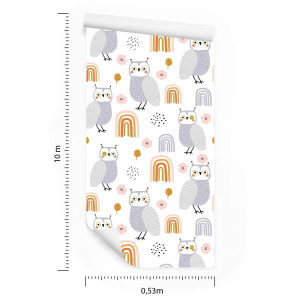Behang Uilen Bloemen Bladeren - Afbeelding 8