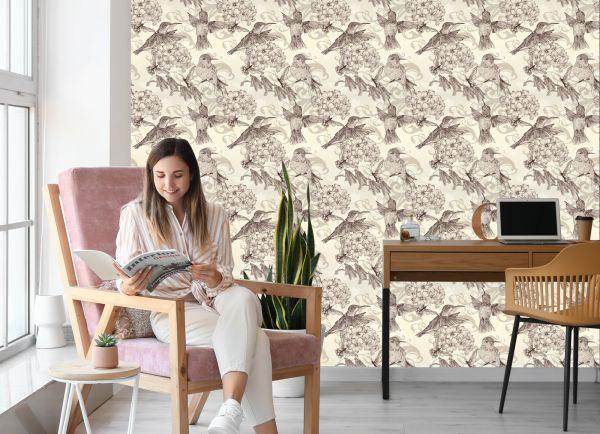 Behang Prachtige Vogels Tussen De Bladeren - Afbeelding 7