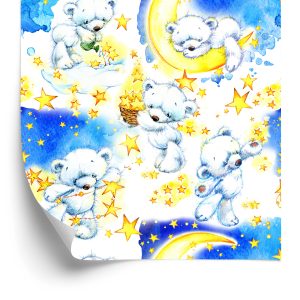 Behang Teddyberen Voor Een Jongen. Sterren. Moons