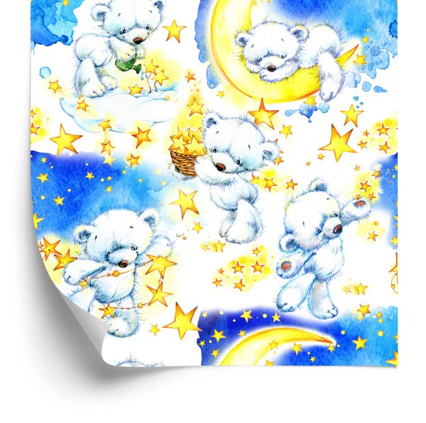 Behang Teddyberen Voor Een Jongen. Sterren. Moons