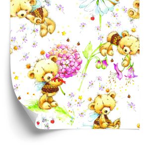 Behang Voor Meisjes, Teddyberen, Bloemen, Planten, Bladeren