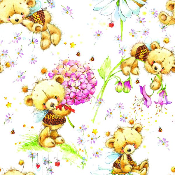 Behang Voor Meisjes, Teddyberen, Bloemen, Planten, Bladeren - Afbeelding 2