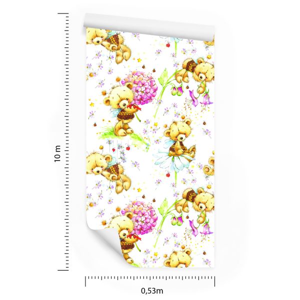 Behang Voor Meisjes, Teddyberen, Bloemen, Planten, Bladeren - Afbeelding 8