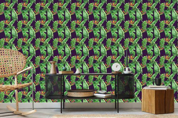 Behang Groene Bladeren Met Bloemen - Afbeelding 5