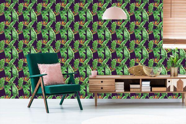 Behang Groene Bladeren Met Bloemen - Afbeelding 6