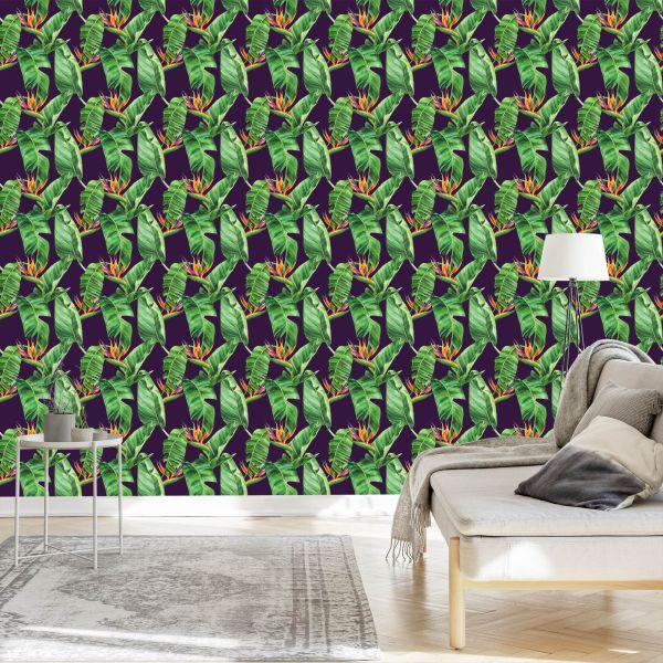 Behang Groene Bladeren Met Bloemen - Afbeelding 3