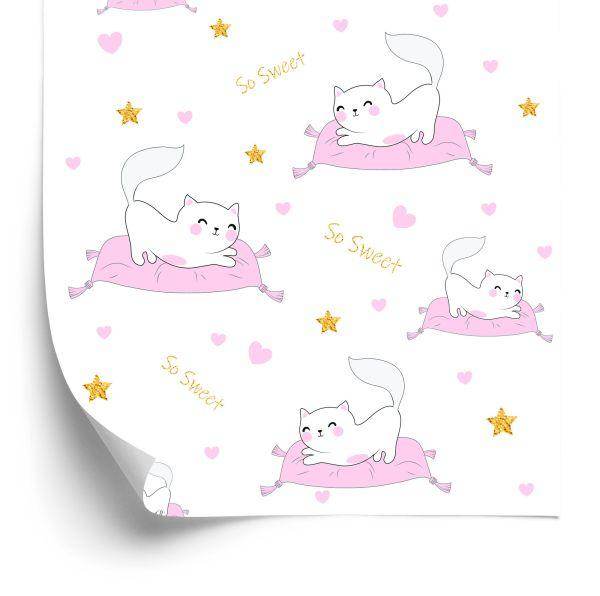 Behang Voor Kinderen - Kittens, Sterren En Harten