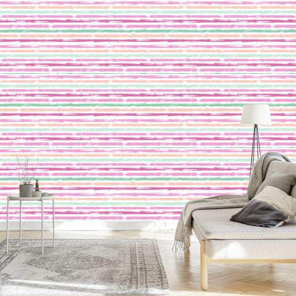 Behang In Kleurrijke Klassieke Strepen Horizontale Woonkamer - Afbeelding 3