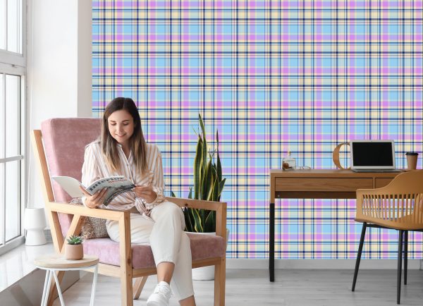 Behang Kleurrijke Moderne Plaid Voor De Woonkamer - Afbeelding 7