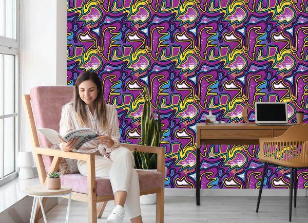Behang Violette Graffiti - Afbeelding 7
