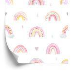 Behang Voor Kinderen Pastel Rainbow Clouds 3D Hearts