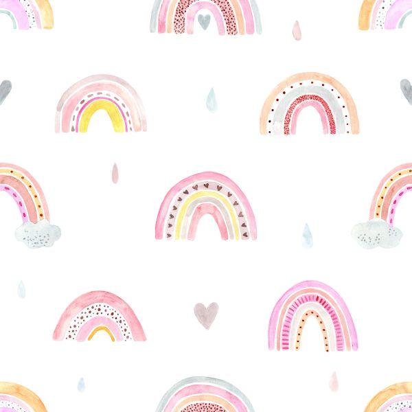 Behang Voor Kinderen Pastel Rainbow Clouds 3D Hearts - Afbeelding 2