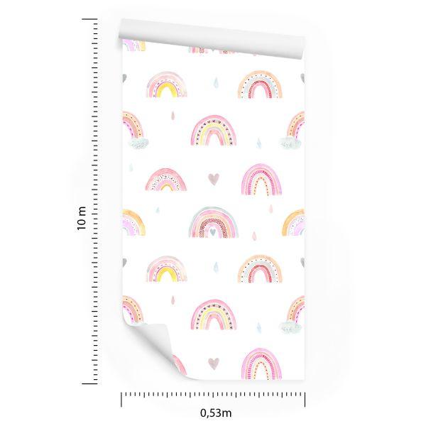 Behang Voor Kinderen Pastel Rainbow Clouds 3D Hearts - Afbeelding 8
