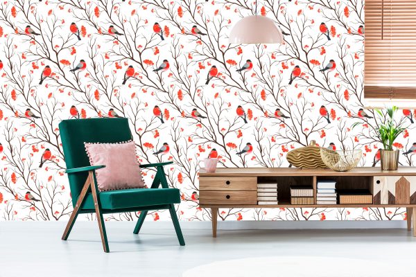 Behang Kleurrijke Vogels En Takken - Afbeelding 6