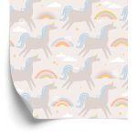 Behang Pastelkleurige Regenboog Eenhoorns