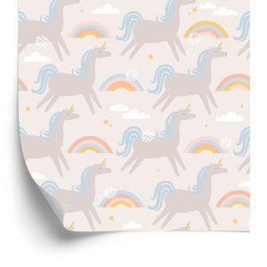 Behang Pastelkleurige Regenboog Eenhoorns