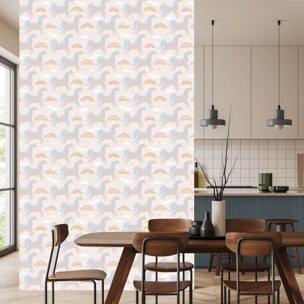 Behang Pastelkleurige Regenboog Eenhoorns - Afbeelding 4