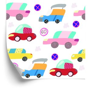 Behang Voor Kinderen - Kleurrijke Auto's In Scandinavische Stijl