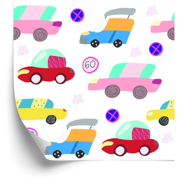Behang Voor Kinderen - Kleurrijke Auto's In Scandinavische Stijl