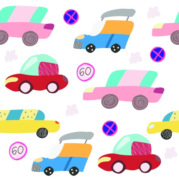 Behang Voor Kinderen - Kleurrijke Auto's In Scandinavische Stijl - Afbeelding 2