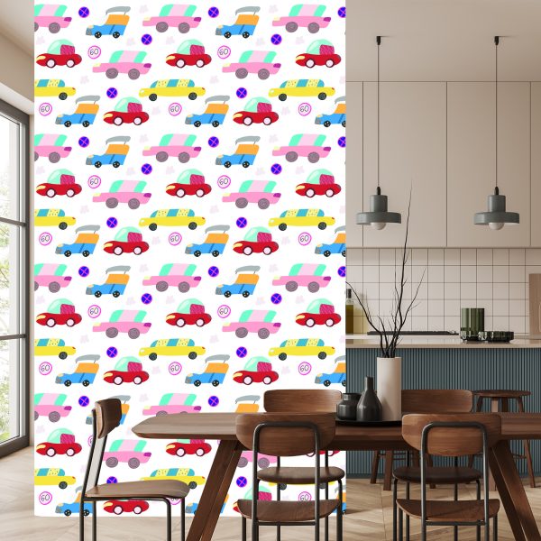 Behang Voor Kinderen - Kleurrijke Auto's In Scandinavische Stijl - Afbeelding 4