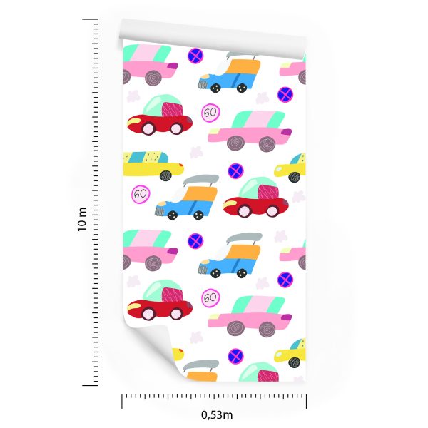 Behang Voor Kinderen - Kleurrijke Auto's In Scandinavische Stijl - Afbeelding 8