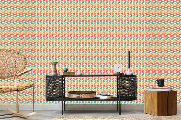 Behang Kleurrijke Bladeren In Retrostijl - Afbeelding 5