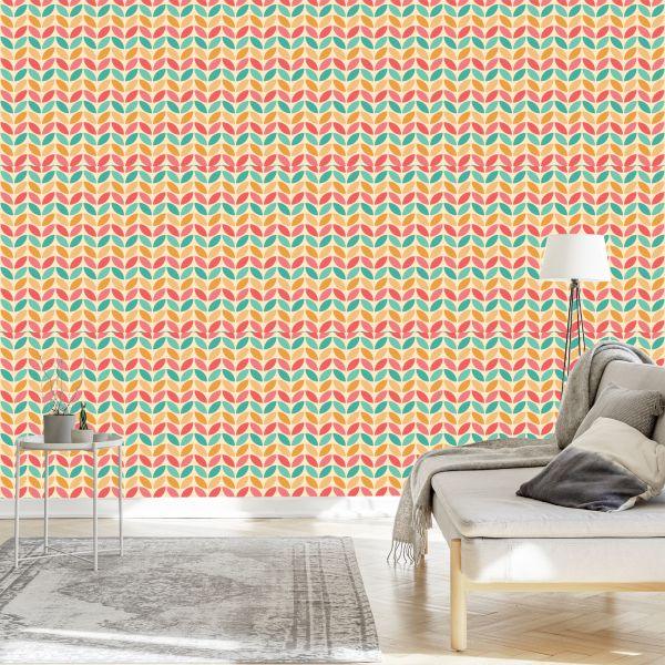 Behang Kleurrijke Bladeren In Retrostijl - Afbeelding 3