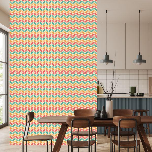 Behang Kleurrijke Bladeren In Retrostijl - Afbeelding 4