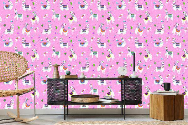 Behang Lama Mountains. Regenboogbloemen. Kinderkamer - Afbeelding 5
