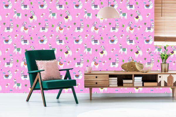 Behang Lama Mountains. Regenboogbloemen. Kinderkamer - Afbeelding 6
