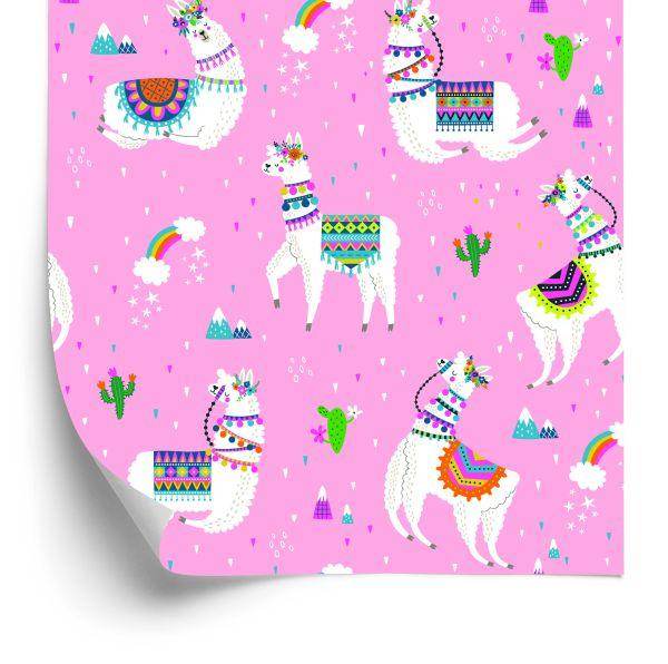 Behang Lama Mountains. Regenboogbloemen. Kinderkamer