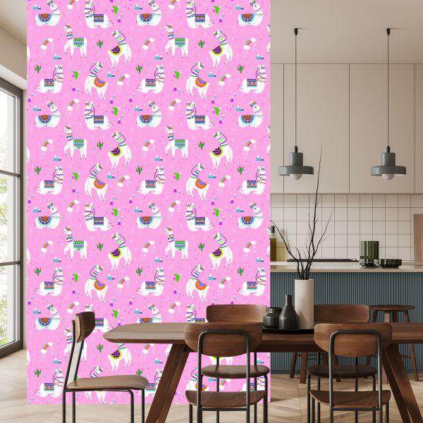 Behang Lama Mountains. Regenboogbloemen. Kinderkamer - Afbeelding 4