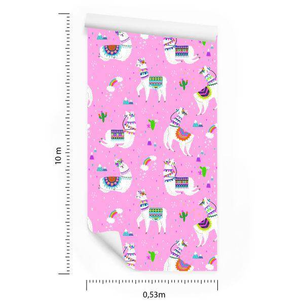 Behang Lama Mountains. Regenboogbloemen. Kinderkamer - Afbeelding 8