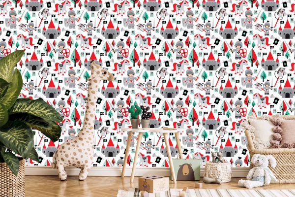 Behang Kindersprookje Ridders Paarden Boom - Afbeelding 5