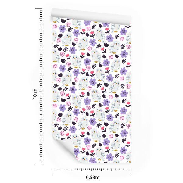Behang Uilen Met Bloemen Op De Achtergrond - Afbeelding 8