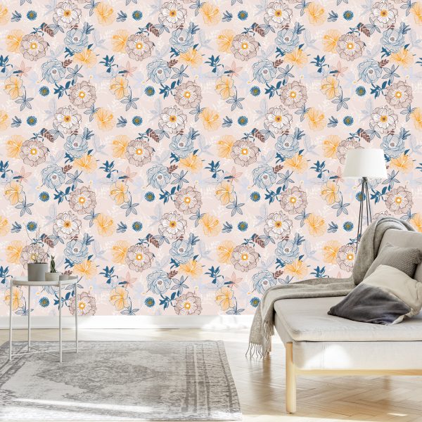 Behang Delicate Kleurrijke Bloemen - Afbeelding 3
