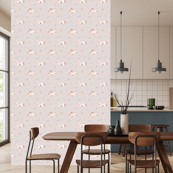 Behang Konijnen Met Bloemen - Afbeelding 4