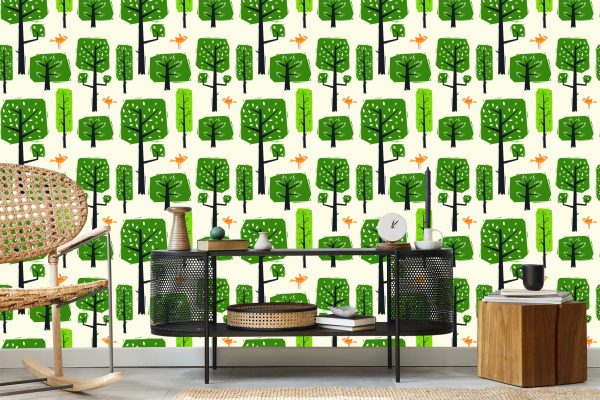 Behang Groene Boomvogels Voor De Babykamer - Afbeelding 5