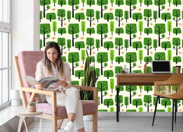 Behang Groene Boomvogels Voor De Babykamer - Afbeelding 7