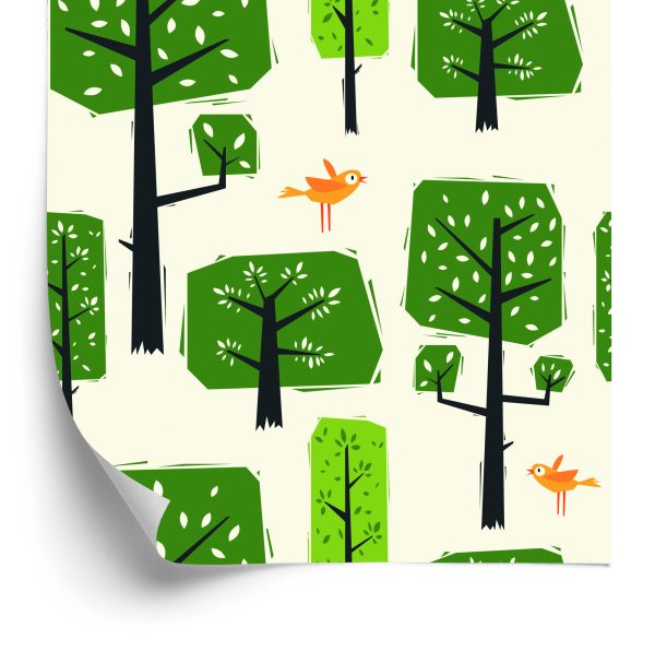Behang Groene Boomvogels Voor De Babykamer