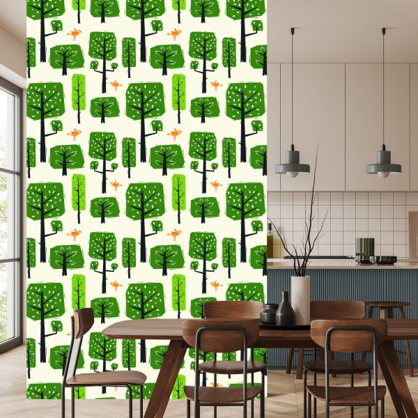 Behang Groene Boomvogels Voor De Babykamer - Afbeelding 4