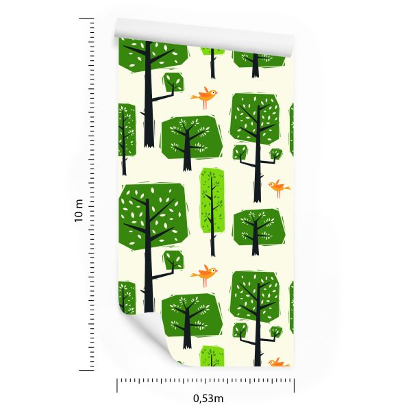 Behang Groene Boomvogels Voor De Babykamer - Afbeelding 8