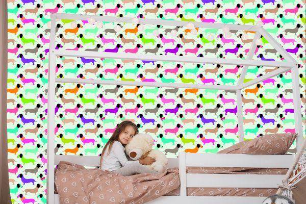 Behang Kleurrijke Kleine Teckels Meisjeskamer - Afbeelding 7