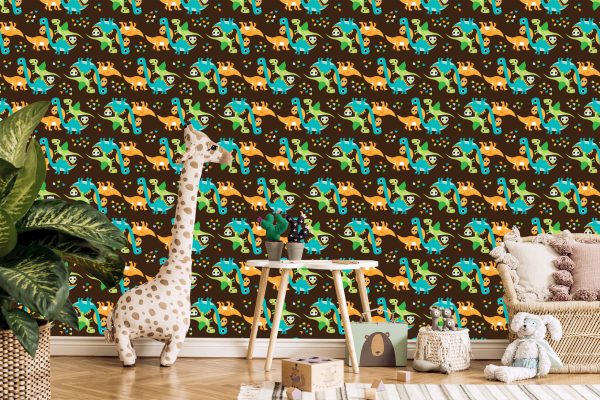Behang Kleurrijke Dinosaurussen Vogels Voor Jongenskamer - Afbeelding 5