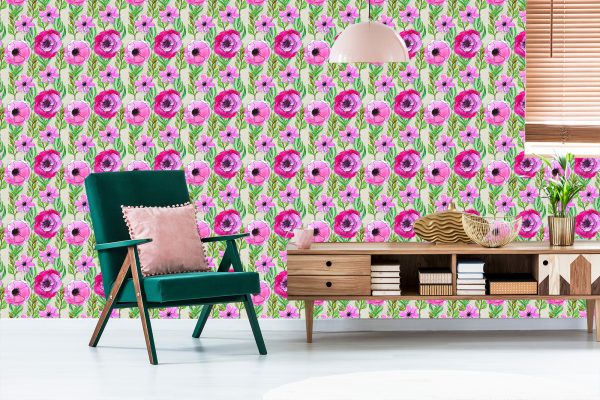 Behang Kleurrijke Wilde Bloemen Geschilderd Met Waterverf - Afbeelding 6