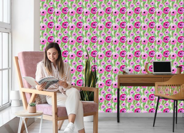 Behang Kleurrijke Wilde Bloemen Geschilderd Met Waterverf - Afbeelding 7
