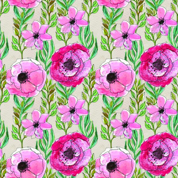 Behang Kleurrijke Wilde Bloemen Geschilderd Met Waterverf - Afbeelding 2