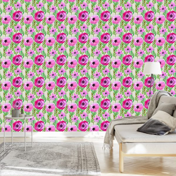 Behang Kleurrijke Wilde Bloemen Geschilderd Met Waterverf - Afbeelding 3
