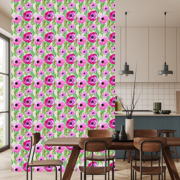 Behang Kleurrijke Wilde Bloemen Geschilderd Met Waterverf - Afbeelding 4